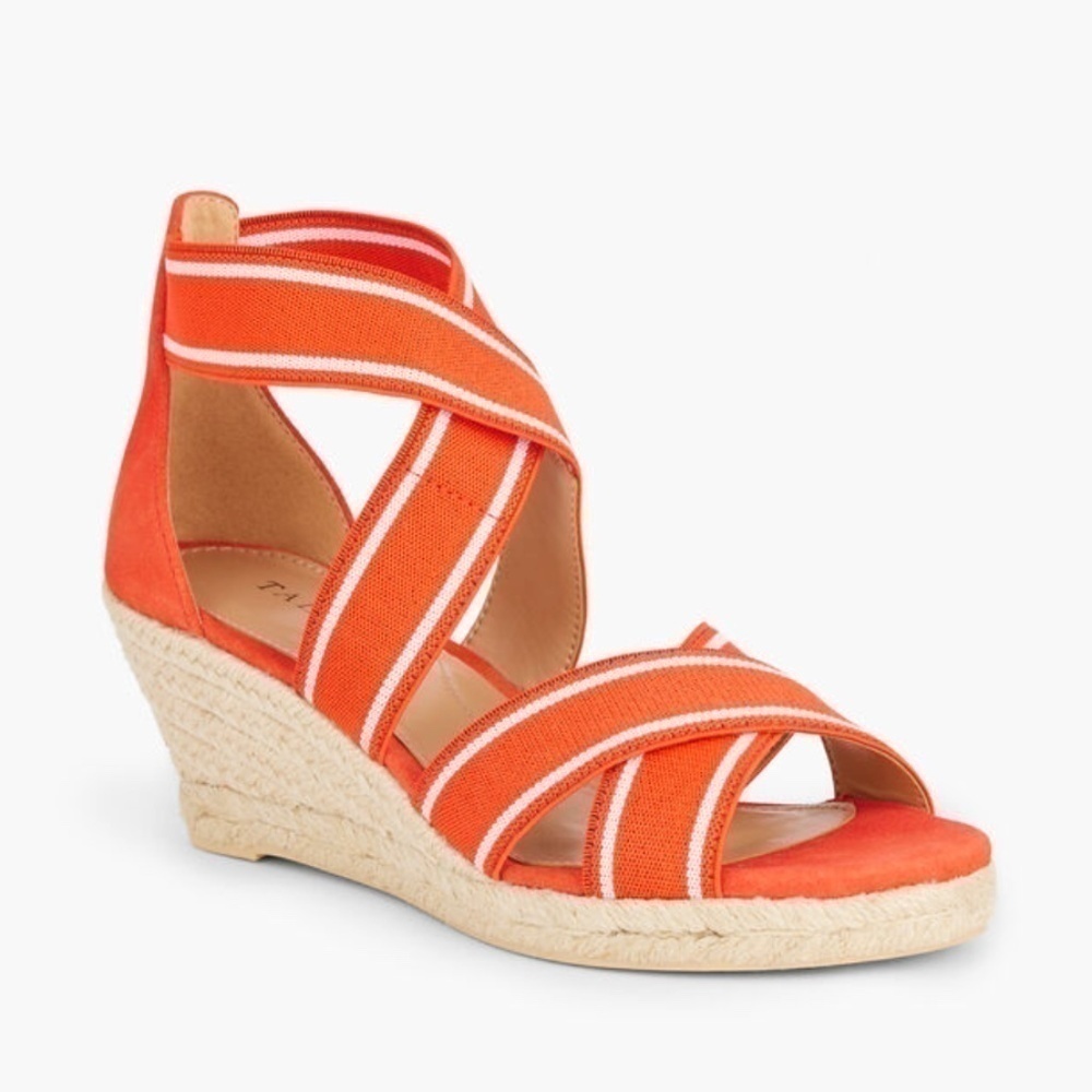 EUC Talbots Lyndsay Espadrille Wedges Orange White Stripe Elastic Size 6